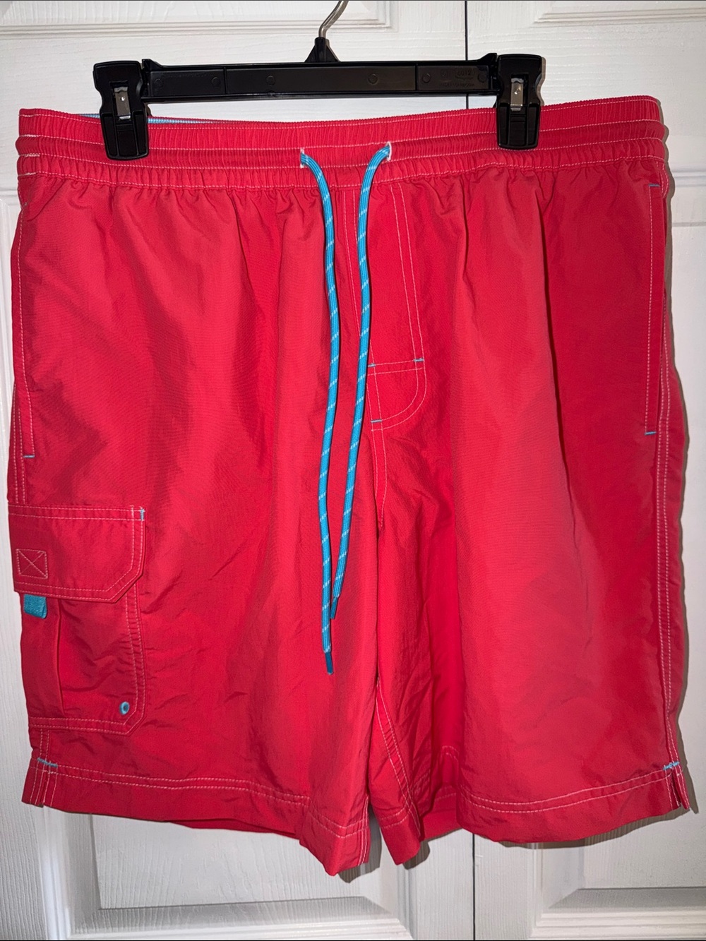 Roundtree & Yorke Bright Red Swim Board Shorts with Blue Drawstring